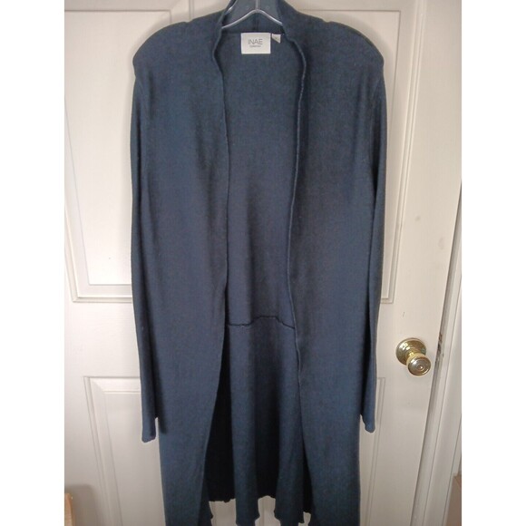INAE Collection Longline Cardigan Small Charcoal Gray Open Front Cashmere Blend - Picture 1 of 6